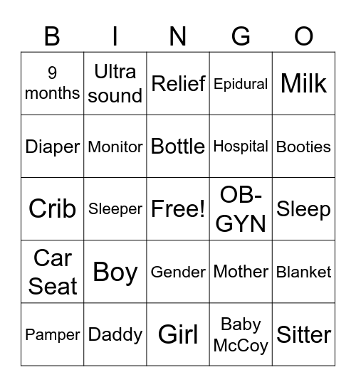 Baby McCoy Bingo Card