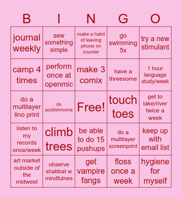 2026 Goals Bingo Card