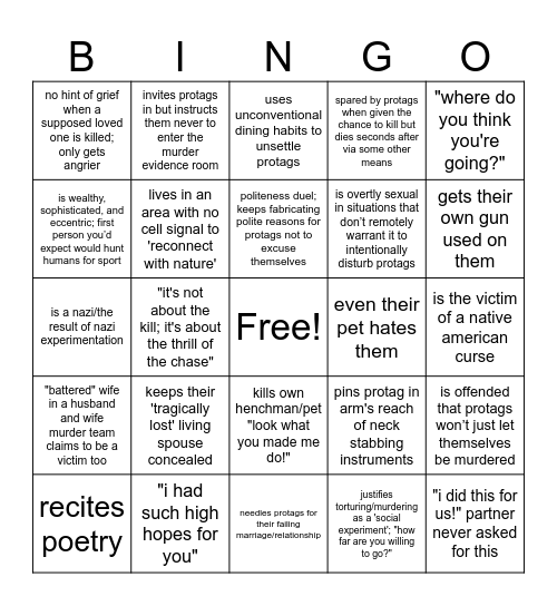 Horror Villains Be Like Bingo Card