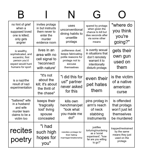 Horror Villains Be Like Bingo Card