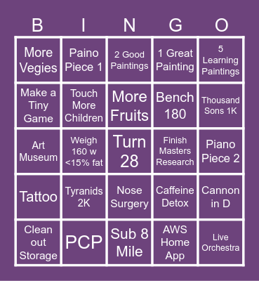 2026 Goals Bingo Card