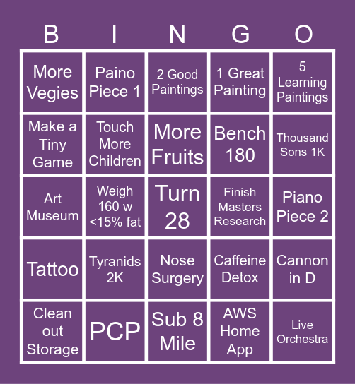 2026 Goals Bingo Card