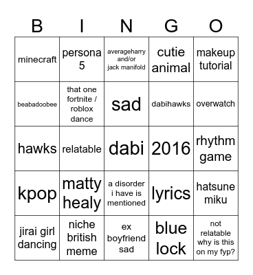 tiktok bingo Card