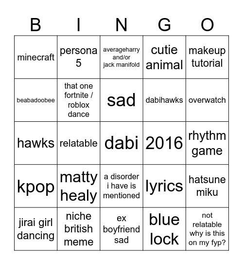 tiktok bingo Card