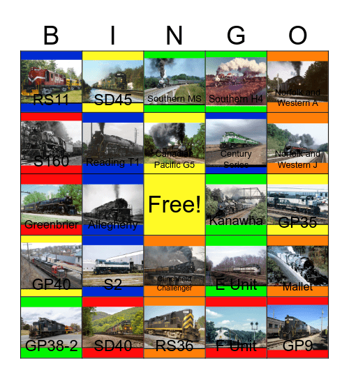 Norfolk and Western and other Railroads in Virginia that I would like to take photographs with Carmen one day Bingo Card