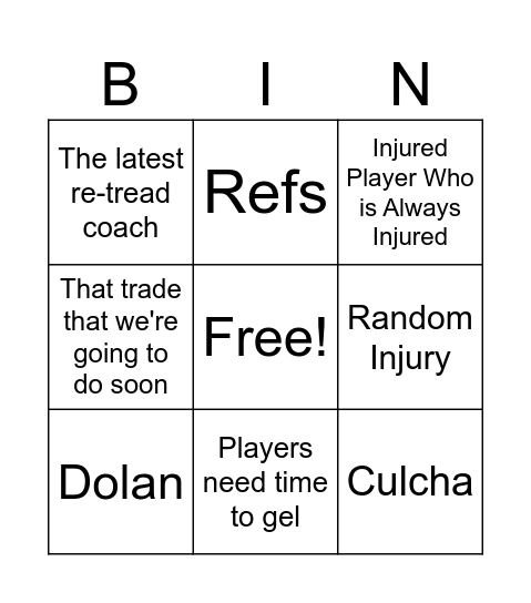 Knicks Excuse Bingo Card Bingo Card
