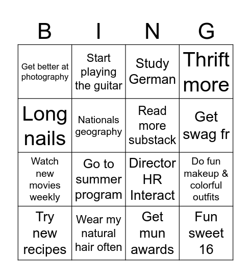 2026 xx Bingo Card