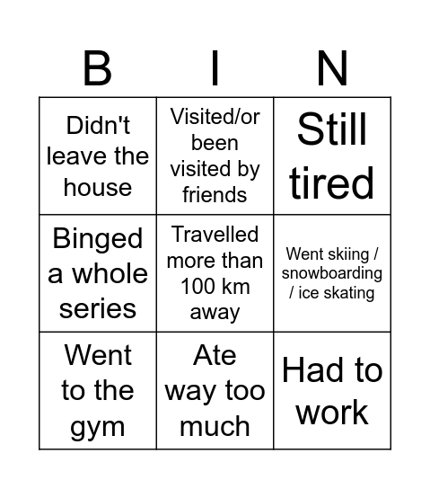 Back to work after Christmas break bingo Card