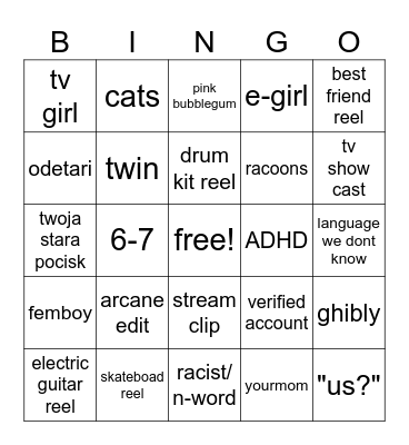 instagram bingo Card