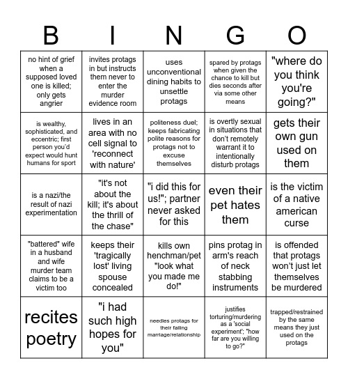 Yeah, I'm a horror villain. What gave it away? Bingo Card