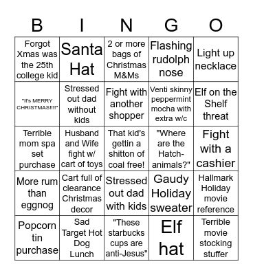 Target Christmas Eve Madness Bingo Card