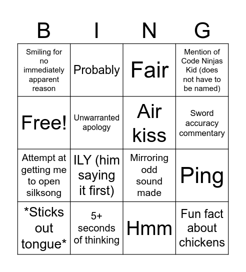 quack Bingo Card