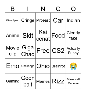 YouTube Shorts Bingo Card