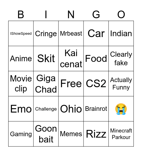 YouTube Shorts Bingo Card