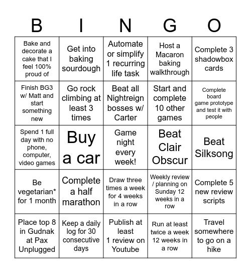 2026 Goals Bingo Card
