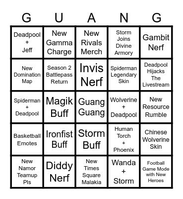 SEASON 6 RIVALS Bingo Card