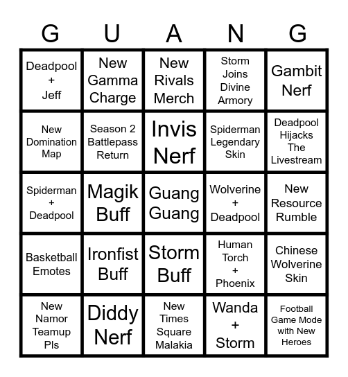 SEASON 6 RIVALS Bingo Card