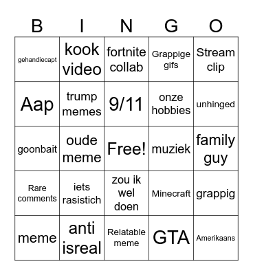 Instagram reels bingo Card