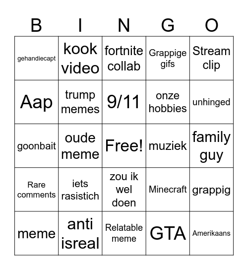 Instagram reels bingo Card