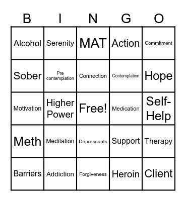 Recovery Bingo! Bingo Card