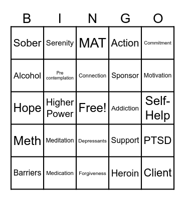 Recovery Bingo! Bingo Card