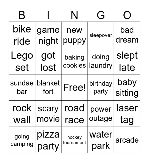 Weekend Event Hooks Bingo Card