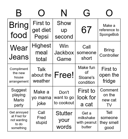 GAME NIGHT BONGO Bingo Card