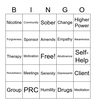 Recovery Bingo Card