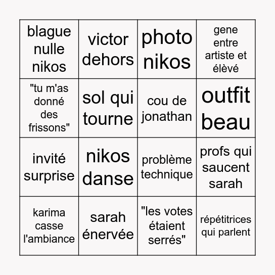 star ac prime défi des profs Bingo Card