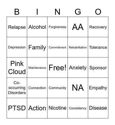 Recovery Bingo Card