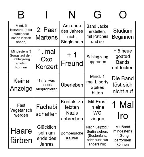 Jahres Bingo Card