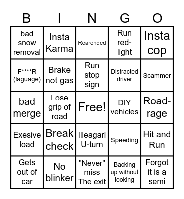 Dum Driver Bingo 2.0 Bingo Card