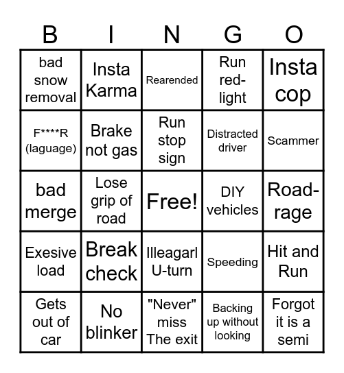 Dum Driver Bingo 2.0 Bingo Card