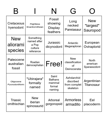 2026 Paleo Prediction Bingo Card