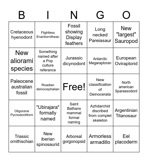 2026 Paleo Prediction Bingo Card
