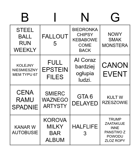 2026 Bingo (10.01.2026) Bingo Card