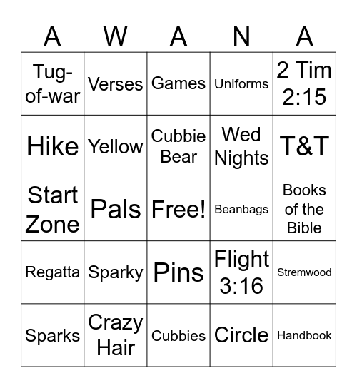 CBC Awana Bingo Card