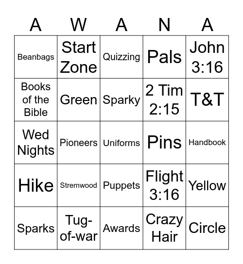CBC Awana Bingo Card