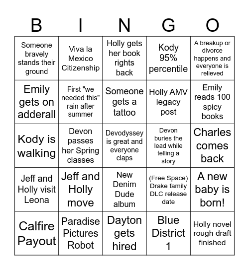 2026 Bingo of Positivity Bingo Card