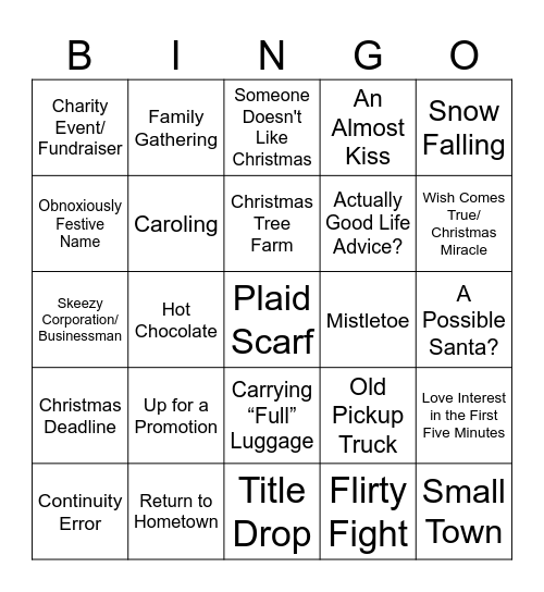 Hallmark Christmas Movie Bingo Card