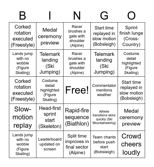 Winter Olympics 2026 (A) Bingo Card