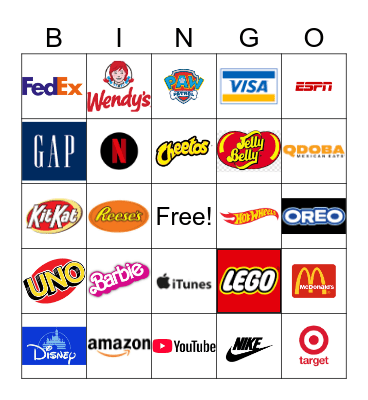 Environmental Print Bingo Card