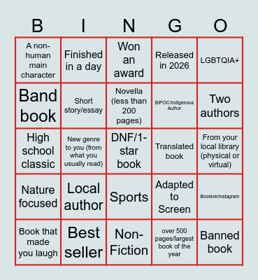 2026 BOOK BINGO Card