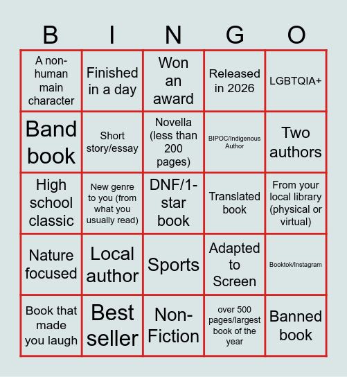 2026 BOOK BINGO Card