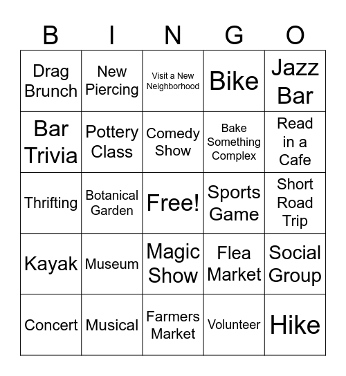 2026 Bucket List Bingo Card