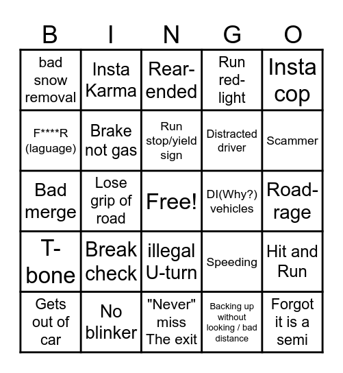 Dum Driver Bingo 2.1 Bingo Card