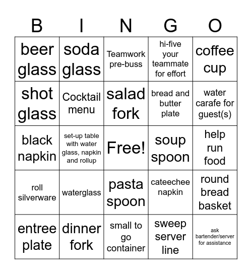 Waterfall Grille at Cateechee Bingo Card