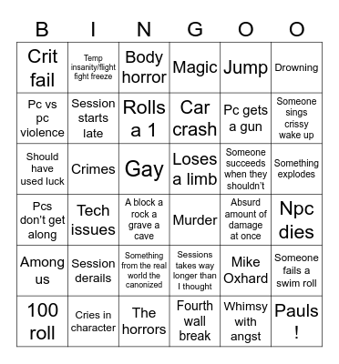 Weewoo bingo Card