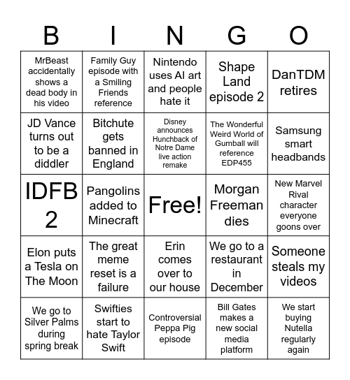 2026 Bingo Card