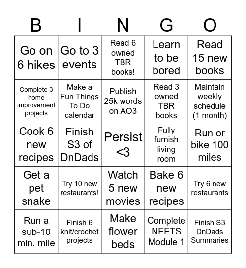 2026 Resolutions Bingo Card